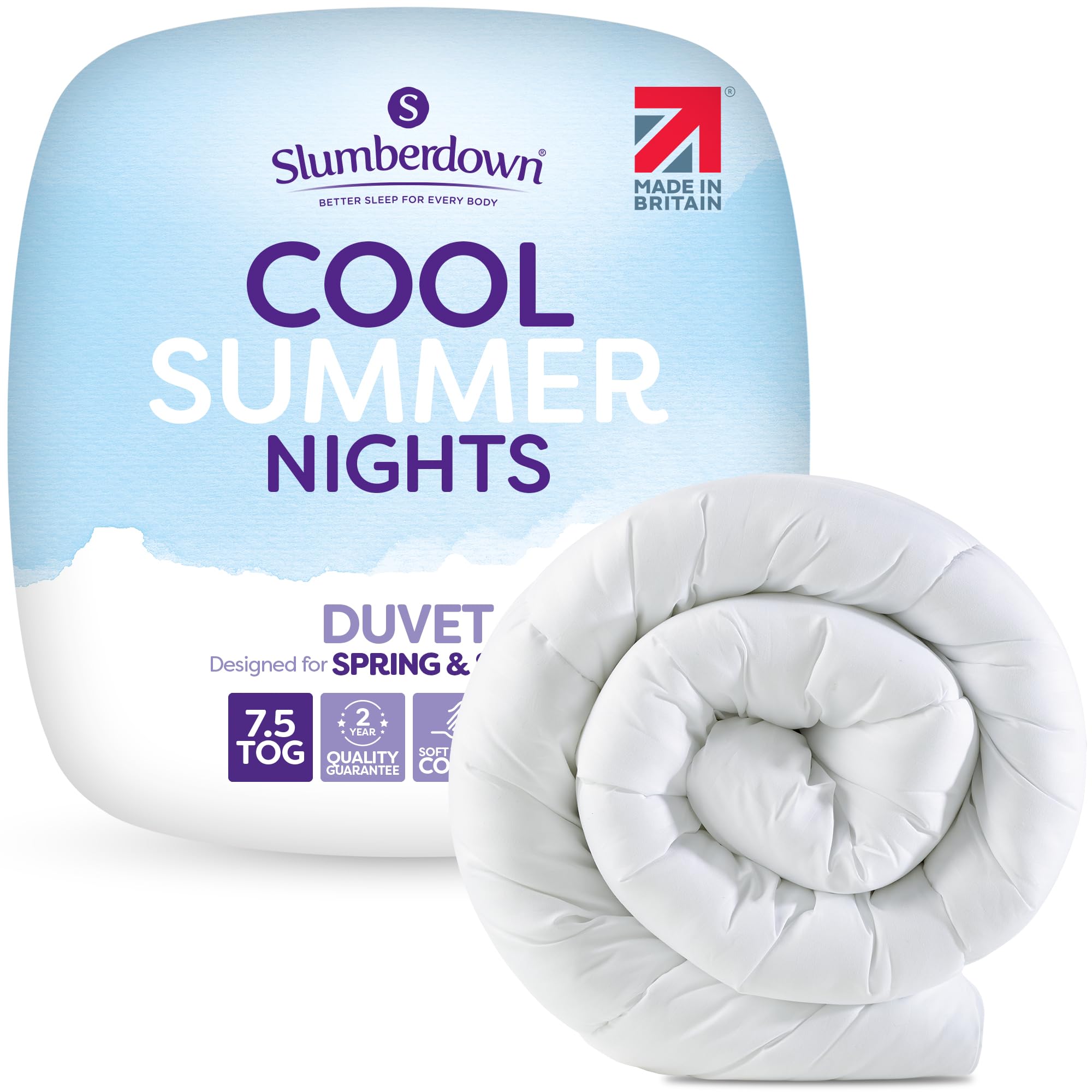 Slumberdown Cool Summer Nights 7.5 Tog Single Duvet - Lightweight & Breathable UK Made Single Quilt, Non-Allergenic & Washable | Summer Duvet for Hot Nights (135 x 200cm) - 4 Pack