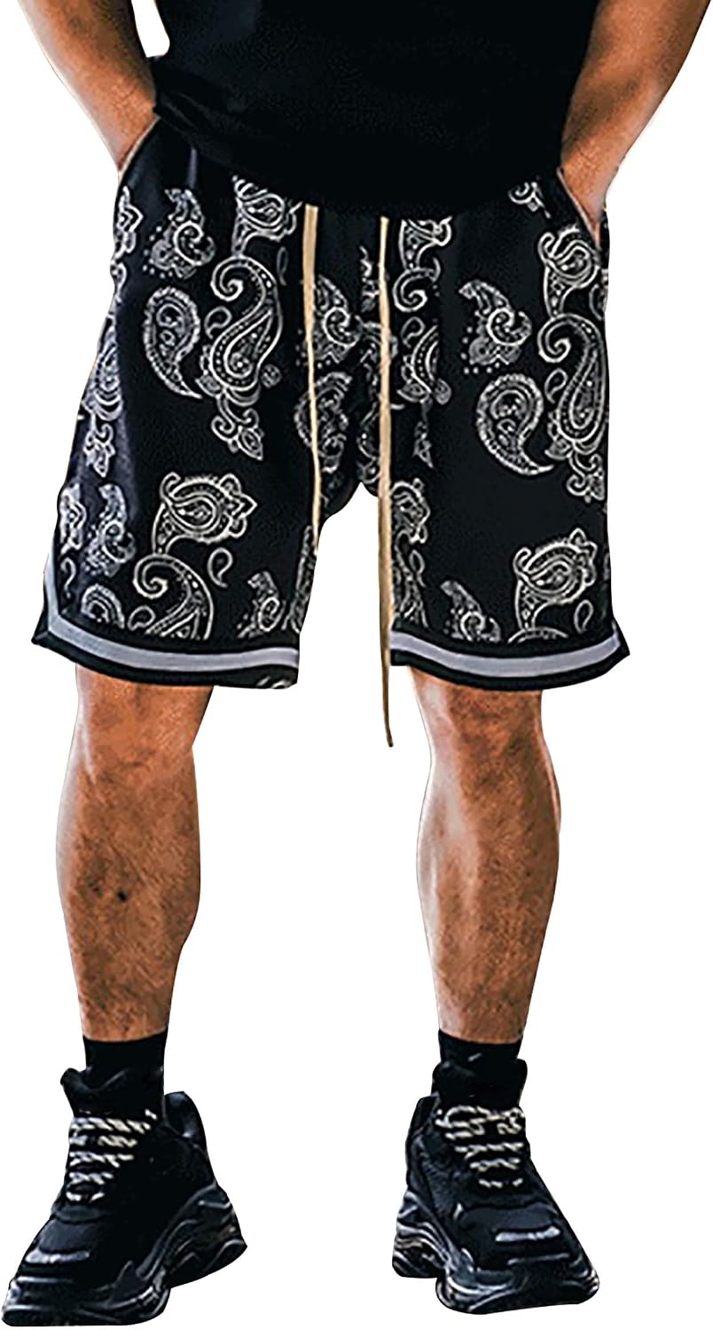 MECH-ENG Men's Paisley Shorts Athletic Casual Workout Gym Basketball Shorts Bandana Drawstring Shorts image 2