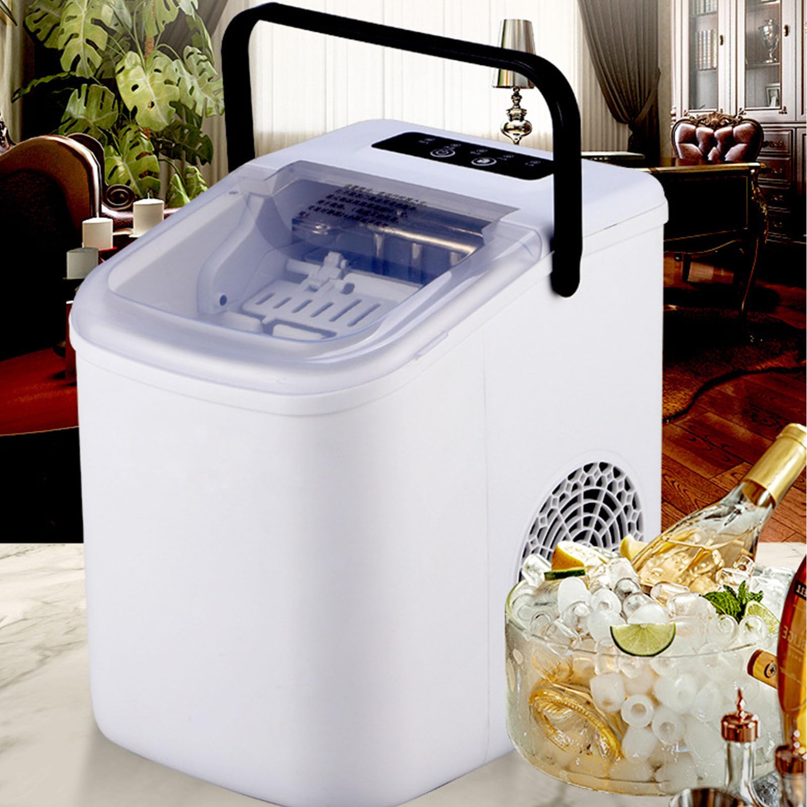 Naroote Macchina per il Ghiaccio Portatile da Banco con Maniglia, 9 Cubetti di Ghiaccio Pronti in 6 Minuti, 12 Kg in 24 Ore e Serbatoio da 2,3 Qt per Casa, Ristoranti, Caffetterie (Spina UE da 220 V