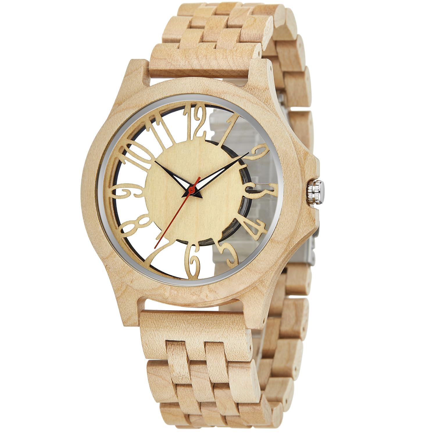 Realpoo White Transparent Hollowed Out Arabic Numeral Dial Quartz Wooden Mens Watch, Quartz Movement Natural Wooden Mens Watch Strap -White, QW112-white, Modern (B0CF23BSF9) Amazon Price History, Amazon Price Tracker