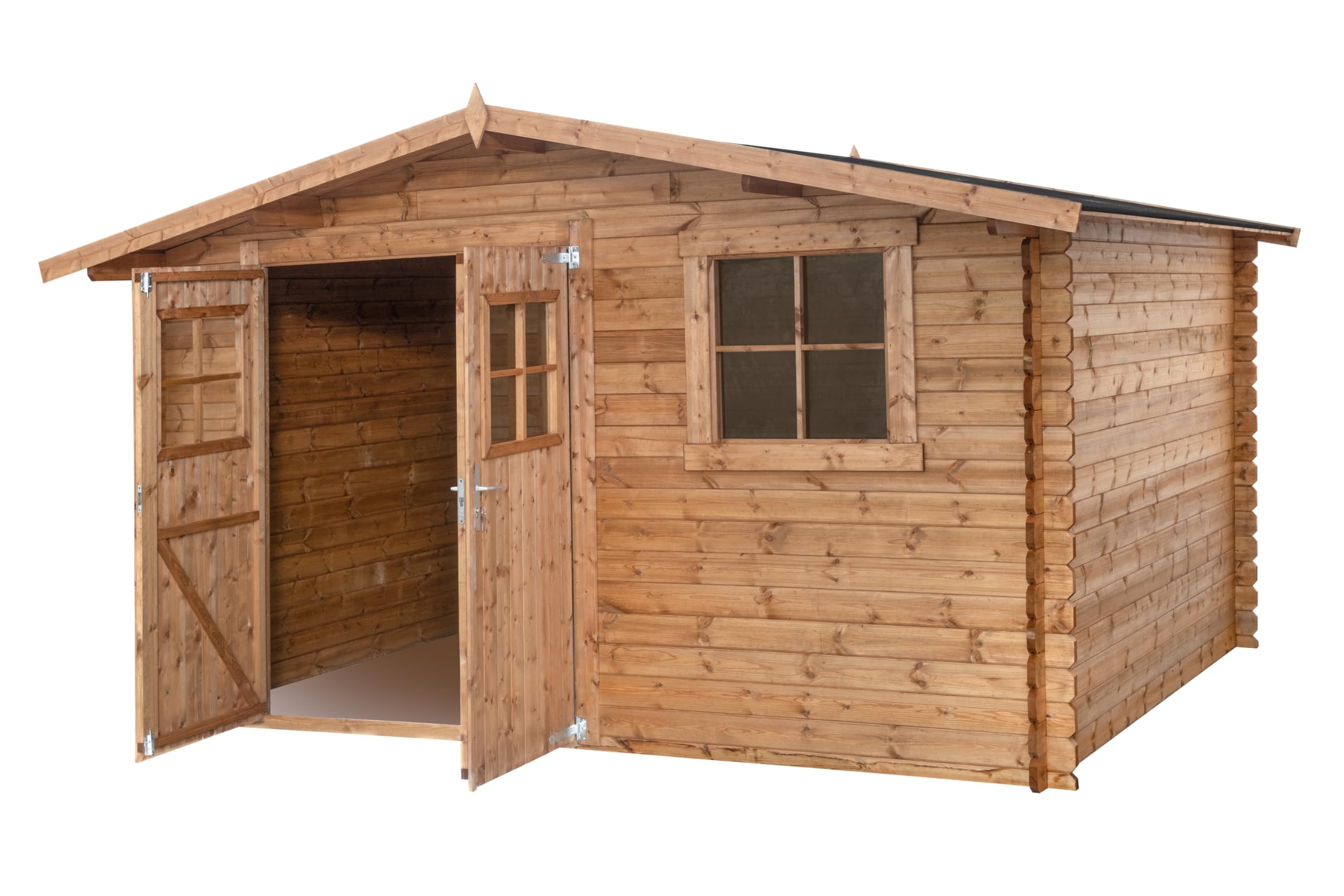 Abri de Jardin en Bois traité, EP 28mm, Surface utile 9.9m² INT043