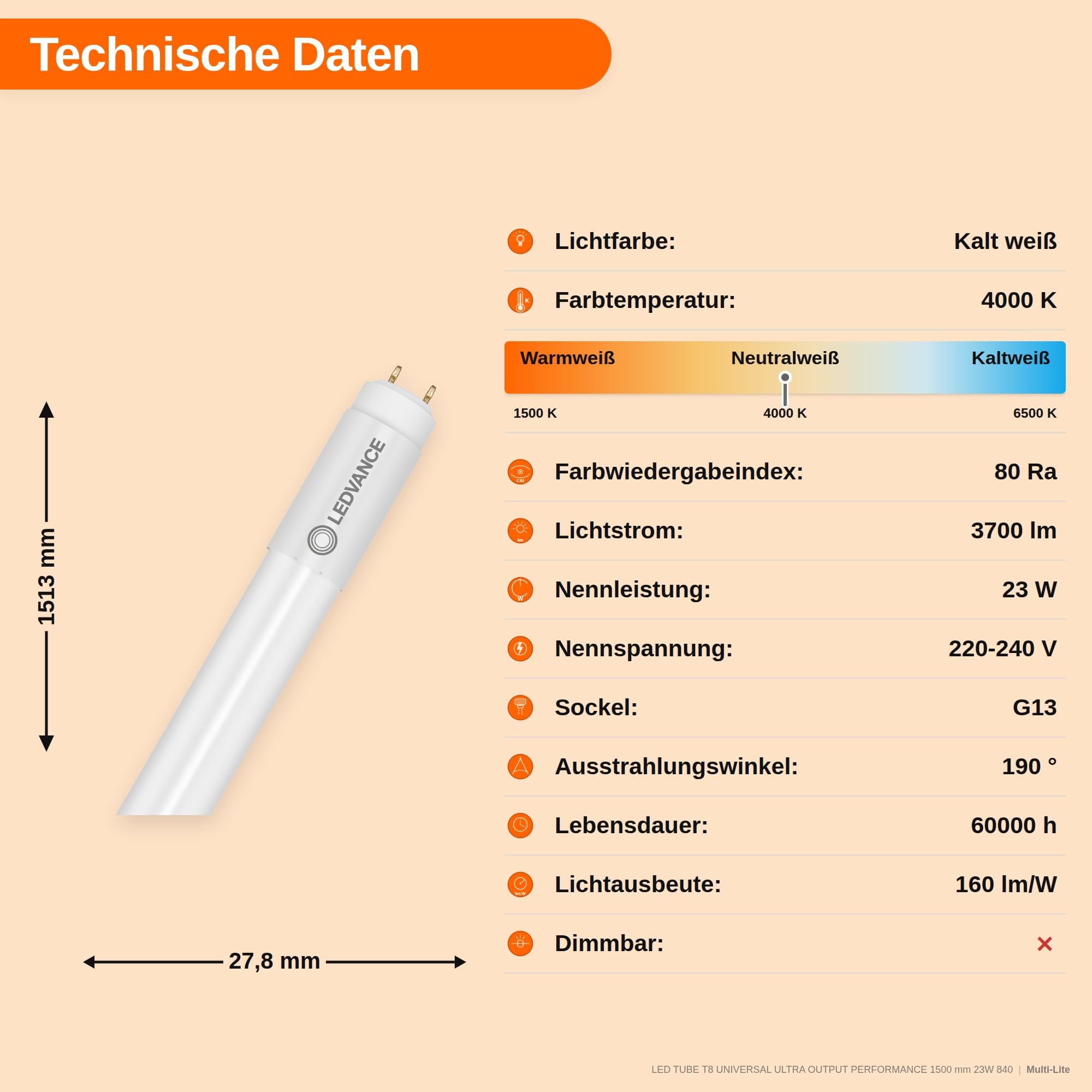 LEDVANCE 10x LED TUBE T8 Universal Ultra Output P, Kalt weiß, 23W, G13, 4000K, 3700lm, 230V, 150cm, Ersatz für 58W Leuchtstofflampe, 10er SPARPACK