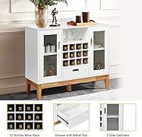 Vista 5 de Giantex Aparador de buffet, servidor de cocina de madera, armario de almacenamiento, estante para vino, 2 gabinetes, cajón y estante abierto