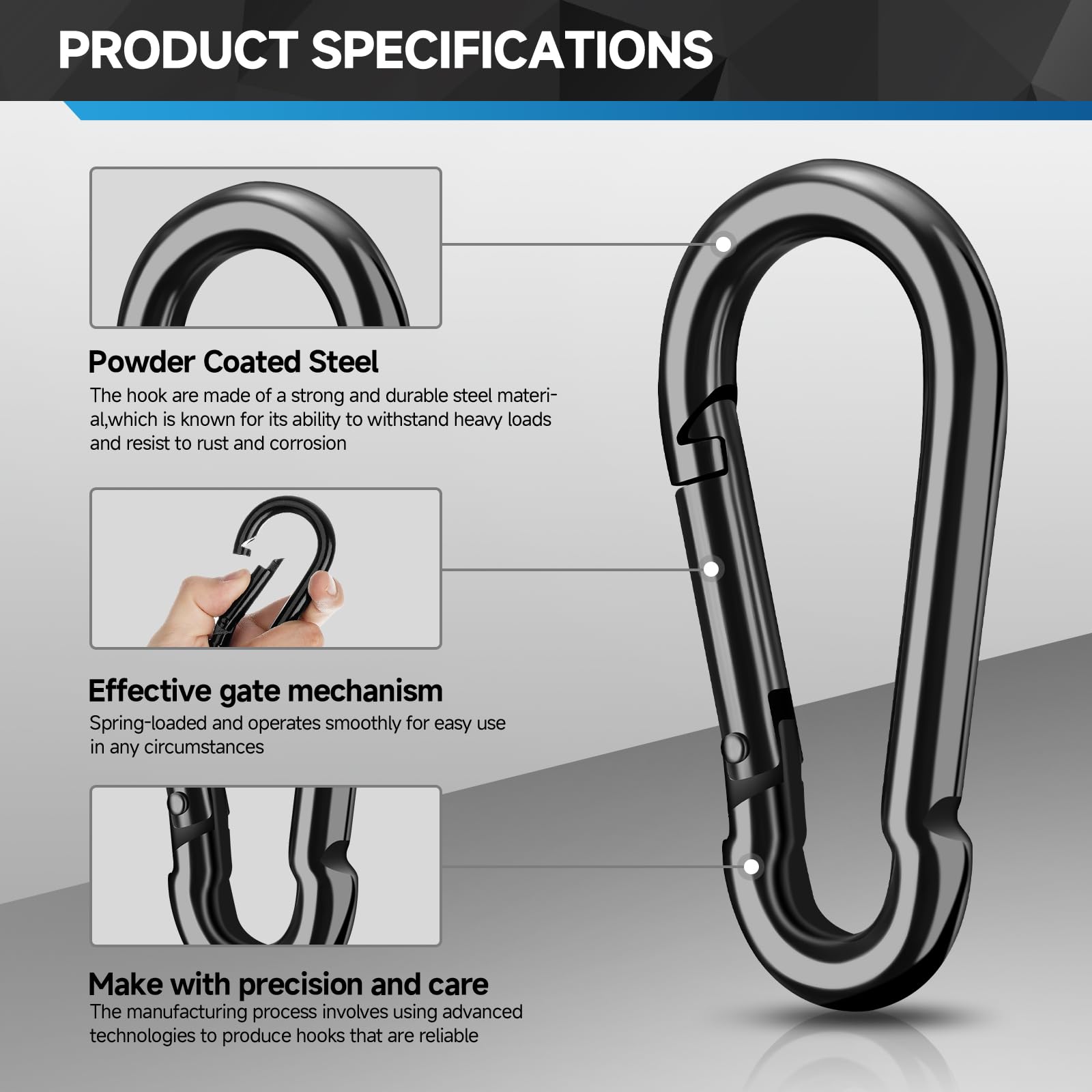 4 ganchos de resorte, clip de mosquetón de 4 pulgadas, conector de cuerda resistente de 800 libras, mosquetones grandes para interiores y exteriores, hamaca, columpio, camping, roca, escalada, pesca,