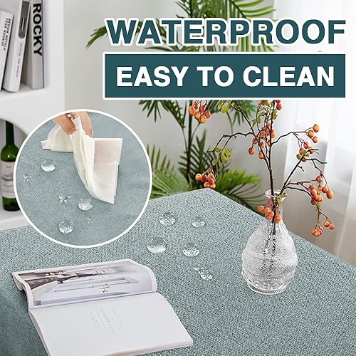 Miniatura 3 de FantasDecor Mantel rectangular con textura de lino, impermeable, a prueba de derrames, sin arrugas, rectangular, para comedor y uso al aire libre,