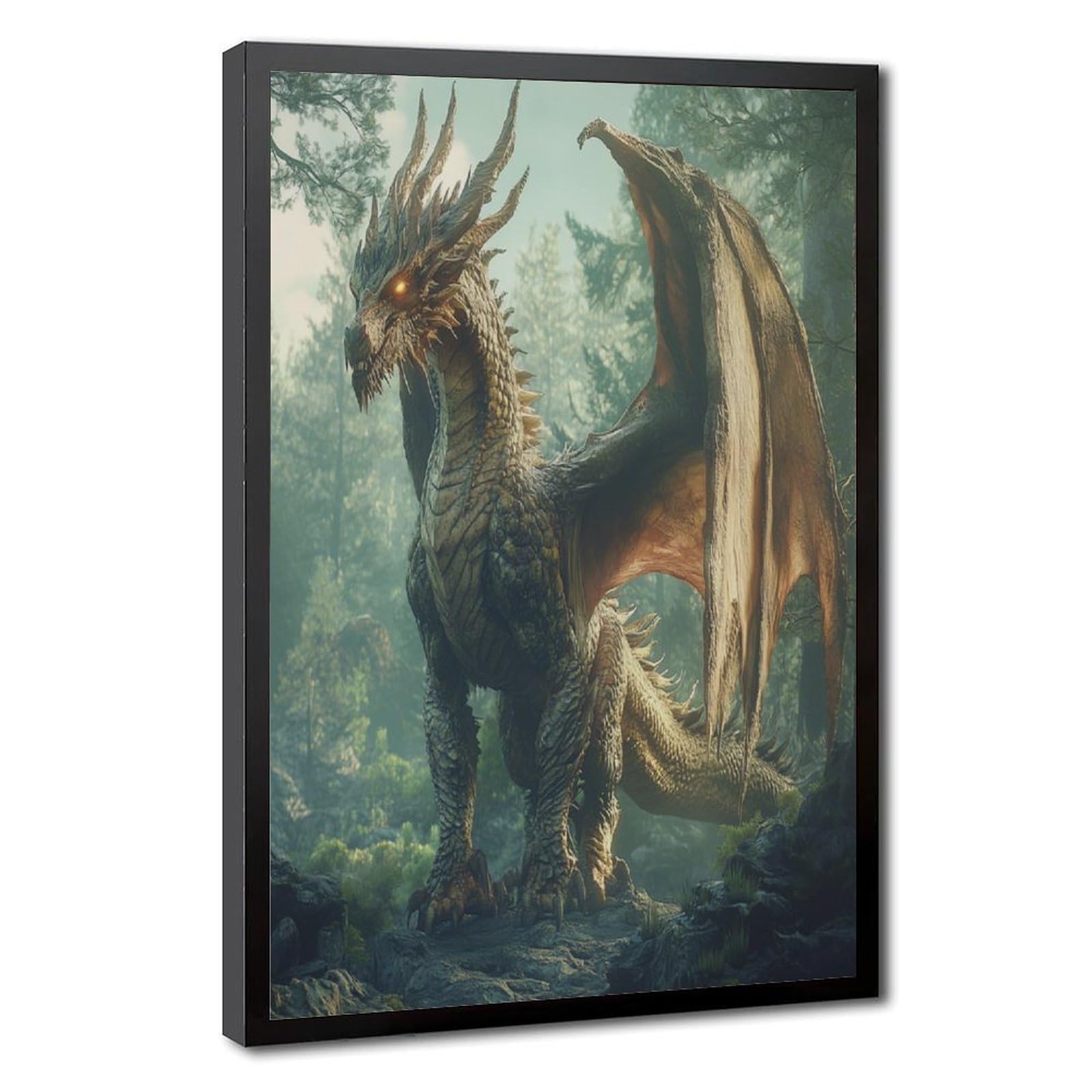 Bareronor Gold Dragon Fantasy Poster Canvas Poster Bedroom Decor Landscape Office Room Decor Gift 20" L X 30" W
