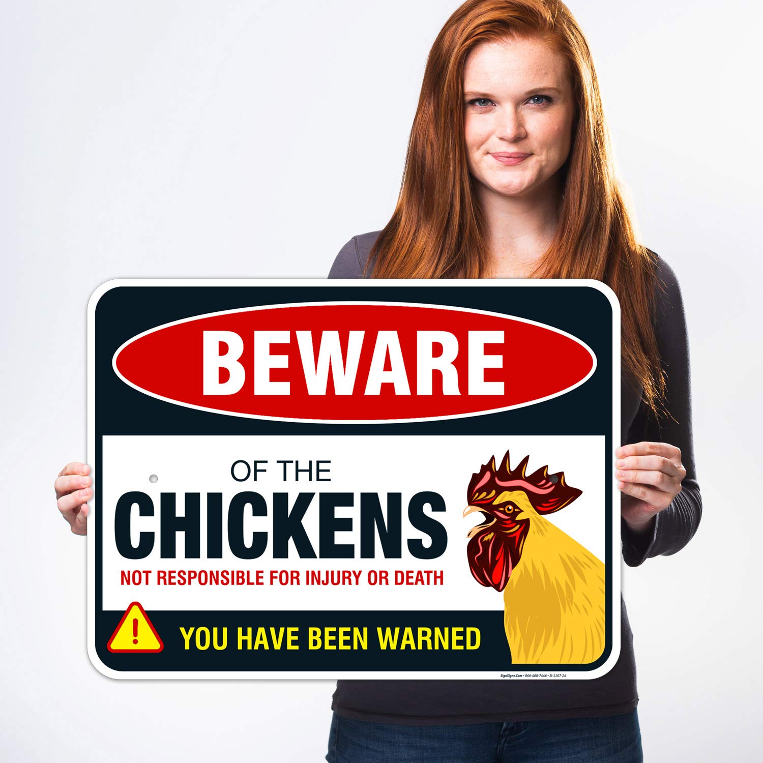 Beware of Chicken Sign, Chicken Coop Decor Gifts for Chicken Lovers, 18x24 Inches, 55 mil Thick HDPS (high Density polystyrene), Made in USA