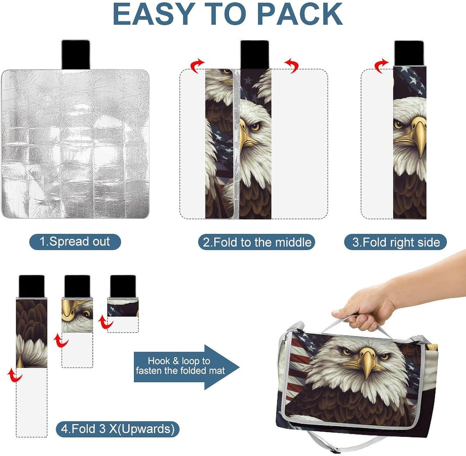 Bald Eagle Foldable Waterproof Outdoor Picnic Mat for Beach, Camping & Park - Outdoor Rugs with Sponge Padding