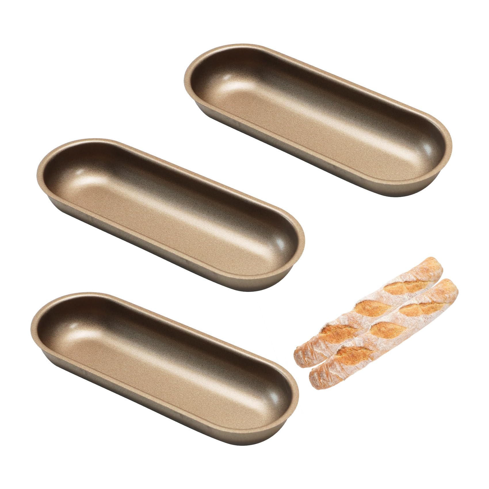 Klaimbmo 3pcs Hotdog Buns Bread Pan, Baguette Bread Baking, Baguette Baking Tray, Carbon Steel Toast Mold, Non-Stick Hot Dog Bun Mold for Hot Dog Bun, Mini Cakes, Bread(Carbon Steel)