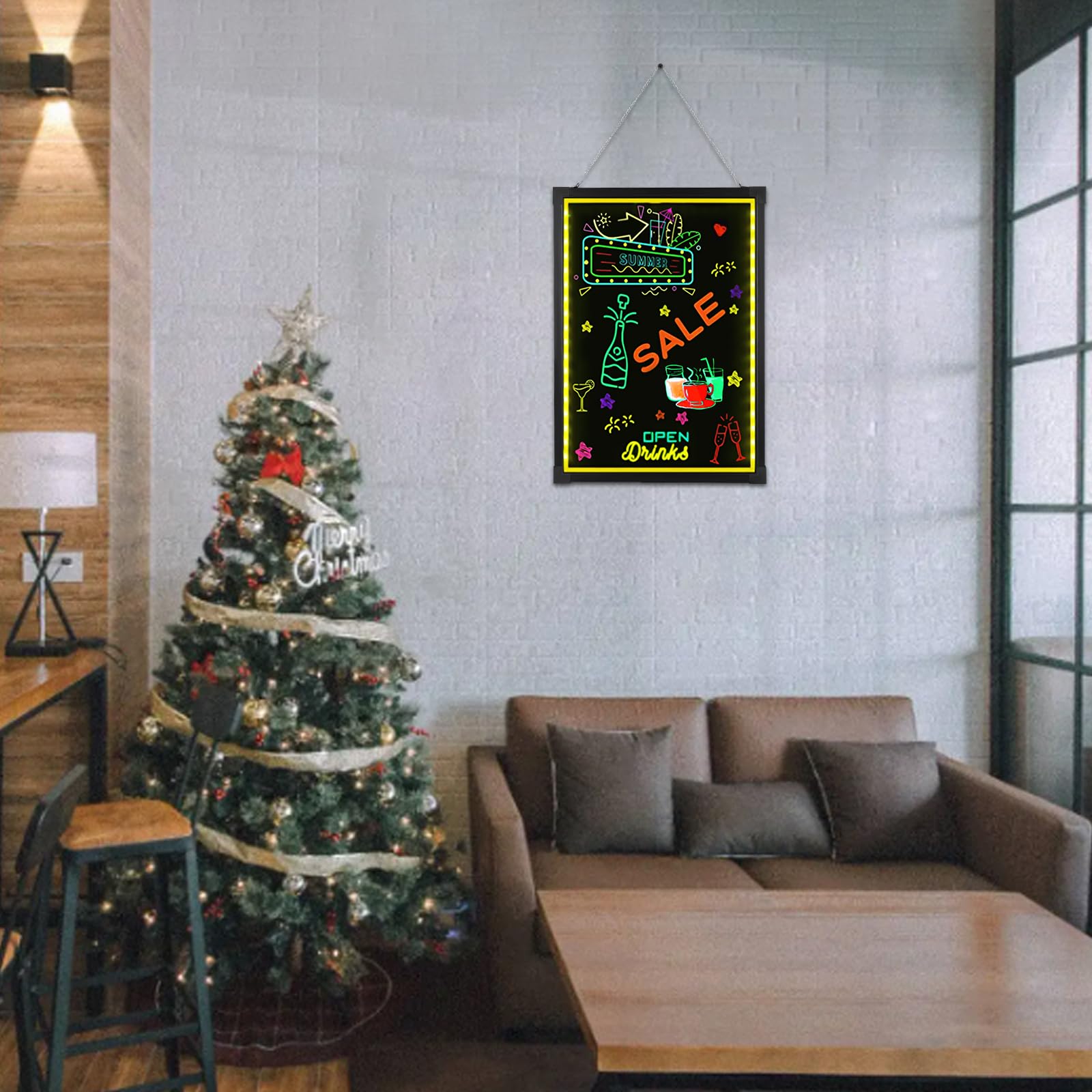 Lavagna pubblicitaria a LED, 50 x 70 cm, con 8 penne fluorescenti e telecomando, 18 combinazioni di effetti luminosi per decorazione bar, ristorante