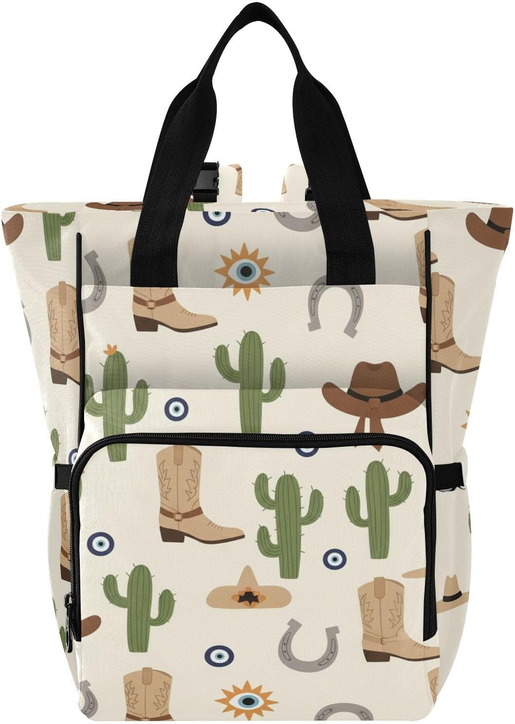 SPRIPORT Western Cowboy Boots Cactus Pattern Diaper Bag Backpack for Baby Boys Girls Multifunction Baby Essentials Travel Tote with Stroller Straps & Bottle Storage Nappy Changing Bag for Baby Gifts