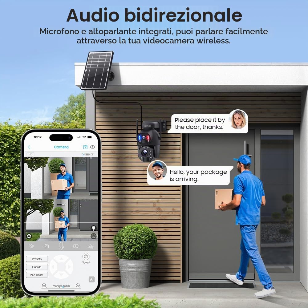 SHIWOJIA Telecamera con Sim 4G da Esterno 20X Zoom 360° PTZ Telecamera da Esterno 4G con Doppia Lente, 20000 mAh Batteria, Visione Notturna a Colori, PIR Rilevamento Intelligente