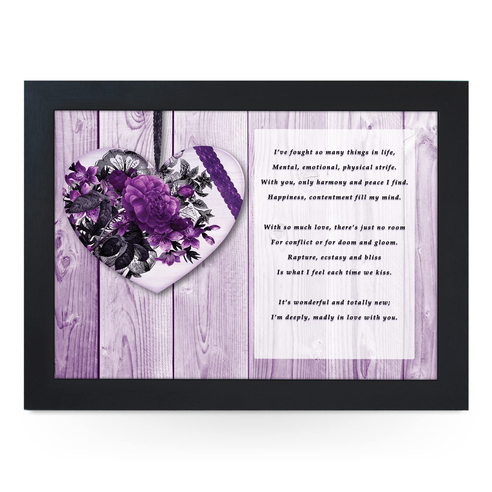Portable Lap Desk Tray (Purple Heart Valentines Love Poem) Handmade Wooden Frame, Beanbag Cushioned Bottom | Computers, Laptops, Meals, Food | L951 (Black)