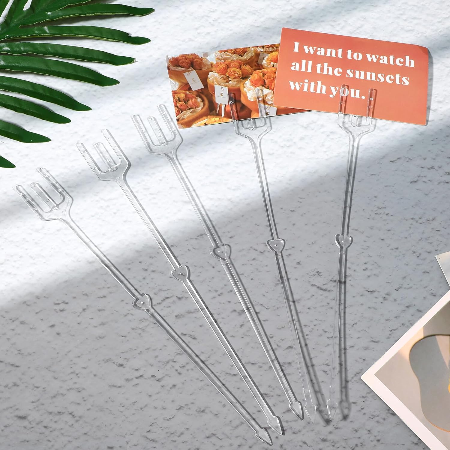 320 Pcs Clear Plastic Floral Pick Card Holders 9.4 Inch Straight Head Fork Shaped Flower Sticks for Wedding Bouquet Arrangement Table Numbers Photo Cake Birthday Party Decoration