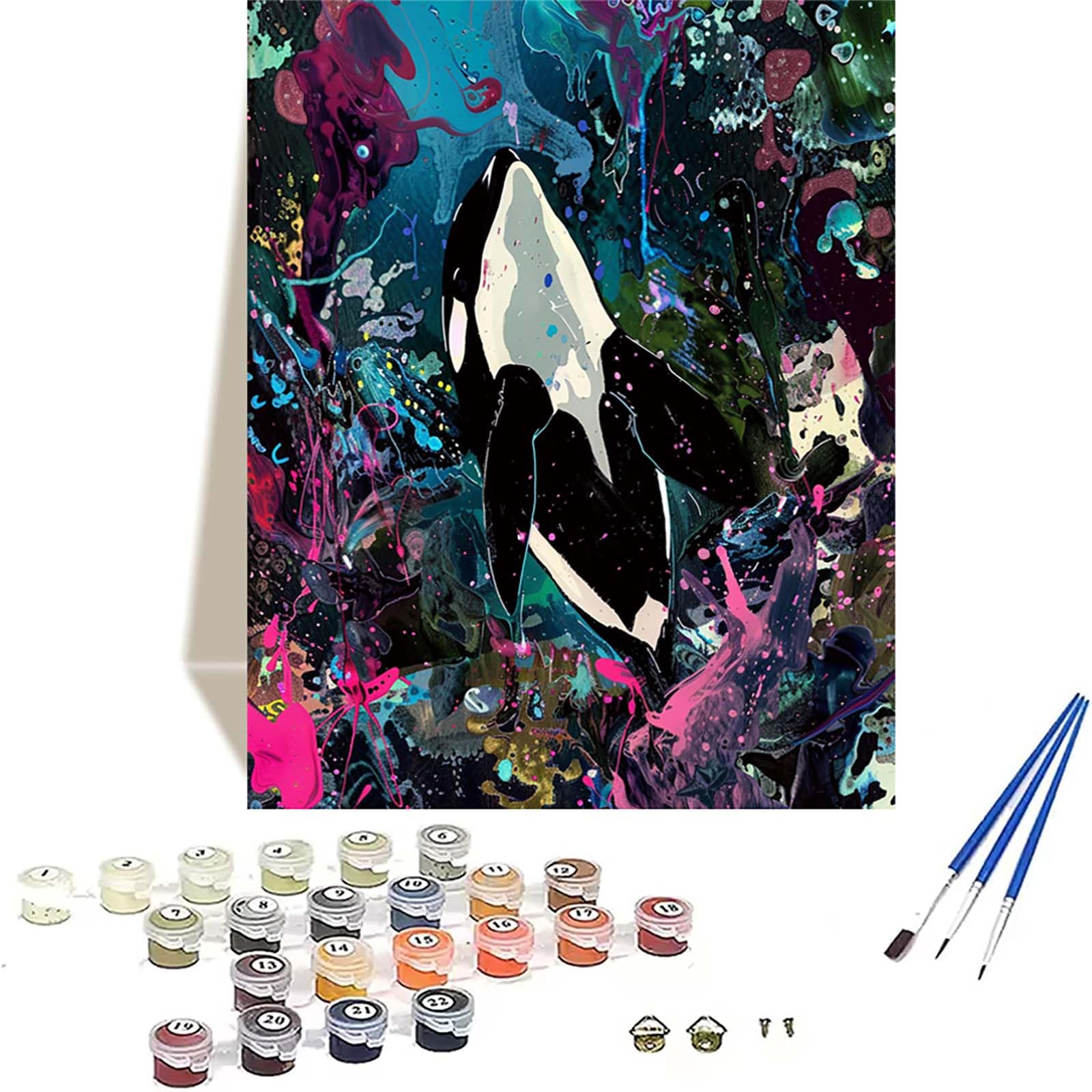 LUOLYYEI Sea Paint by Numbers for Adults Killer Whale Paint by Numbers Kits, Without Frame DIY Paint by Numbers for Children On Canvas with Brushes and Acrylic Paints, for Wall Home Decor 40x50cm P-4