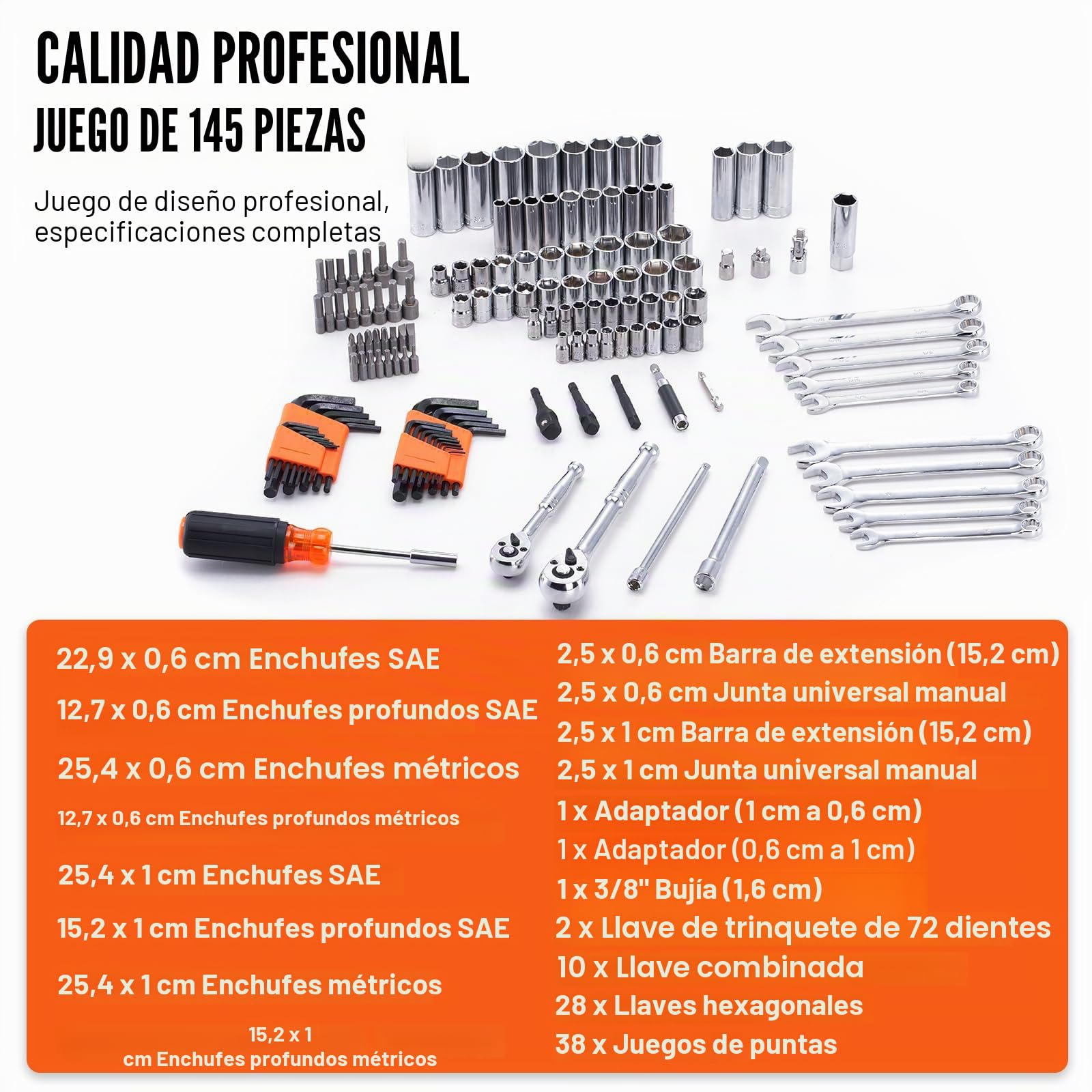 VEVOR Juego de herramientas mecánicas y juego de enchufes, 1/4 pulgadas y 3/8 pulgadas de profundidad y llaves estándar, kit de herramientas mecánicas SAE y métricas con brocas, llave combinada,
