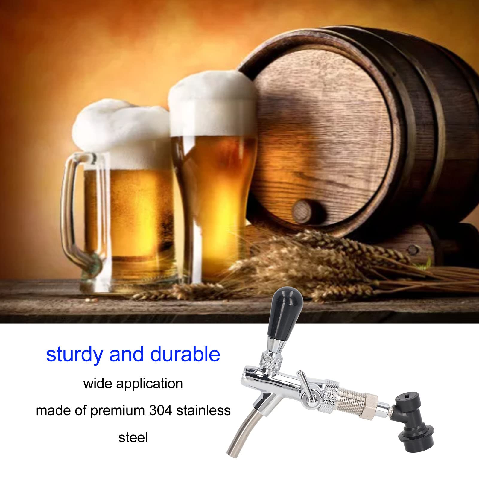 Grifo de Cerveza de Acero Inoxidable G5/8 304, Dispensador de Cerveza Plateado Ajustable para Bares, Restaurantes, Hogar, Control de Flujo Fácil para Barriles
