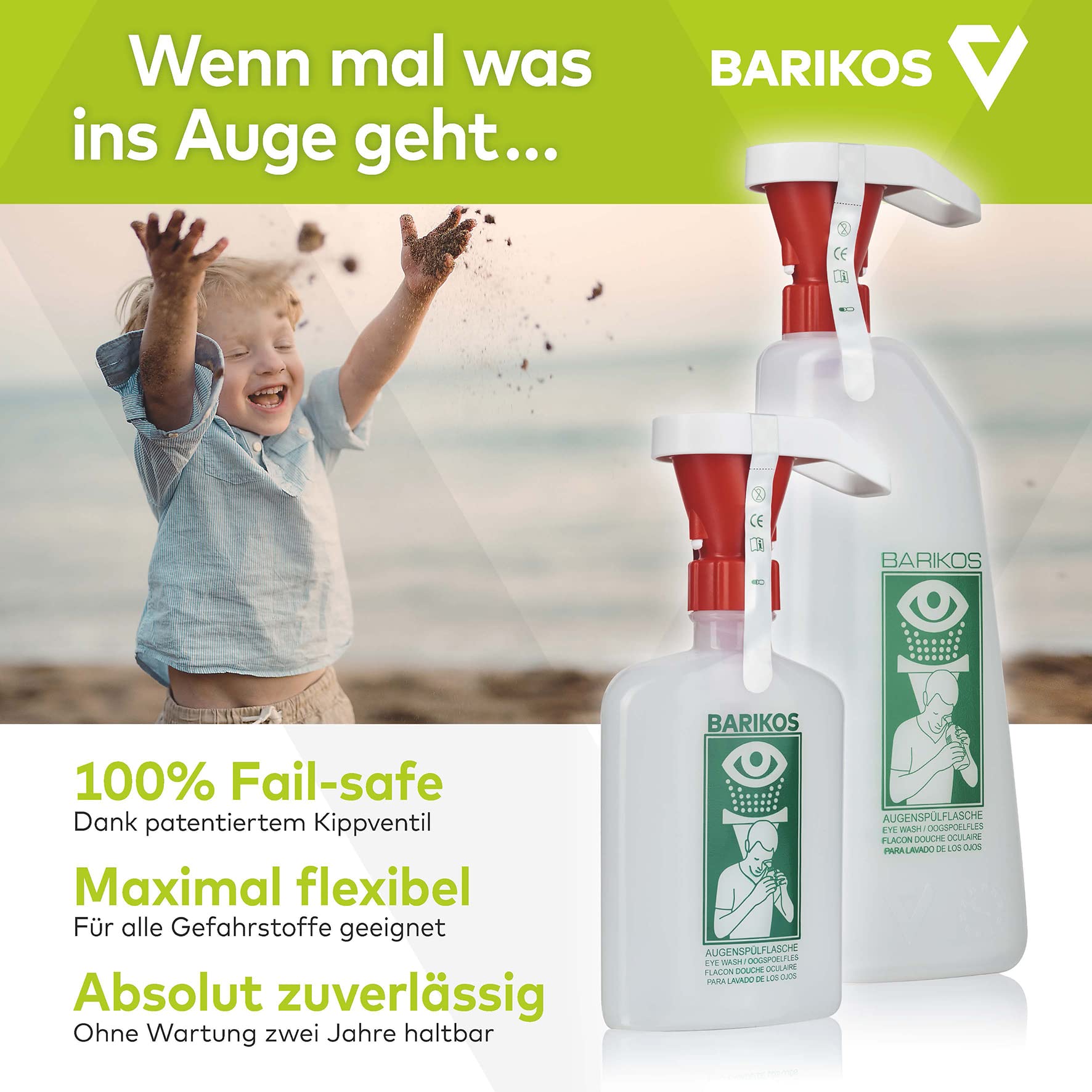 Augenspülflaschen-Set: 2 Augenspülflasche à 620 ml inkl. Wandbehälter, Erste Hilfe Augendusche