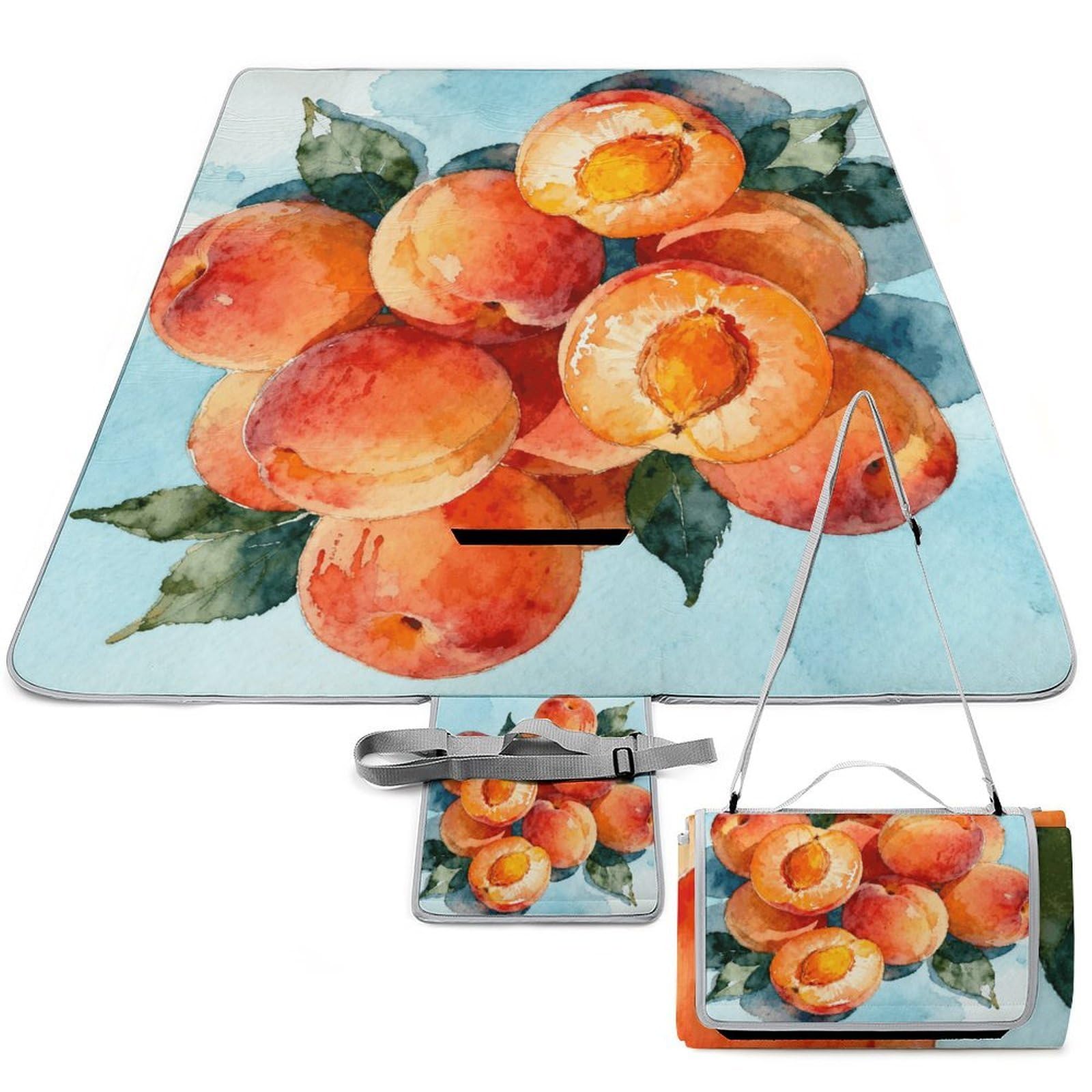 Apricot Beach Blanket Thickened Foldable Camping Mats Soft Lightweight Beach Pad Square Picnic Blankets with Shoulder Strap for Park Grass Patio Hiking