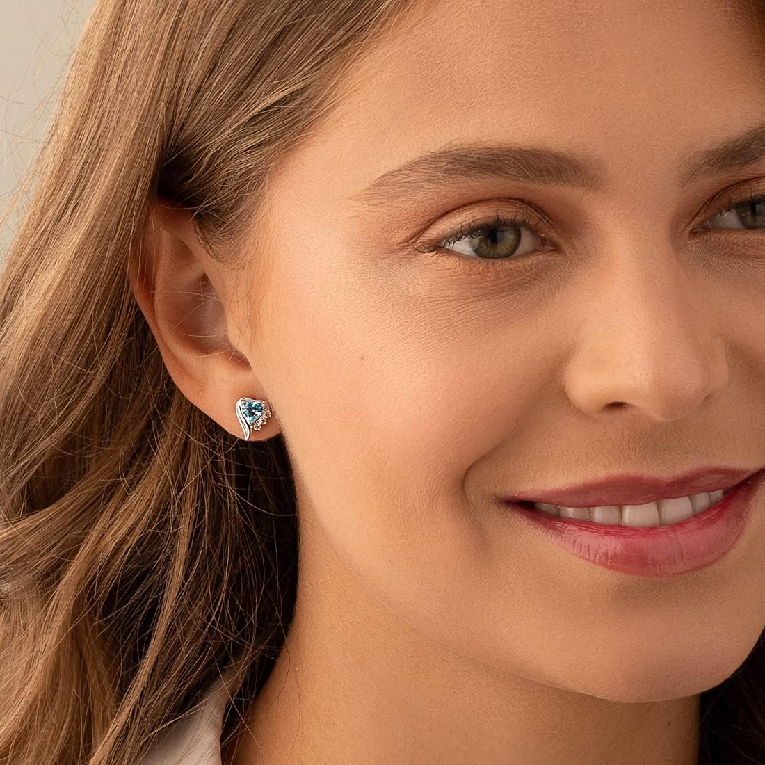 Peora Swiss Blue Topaz Angel Wing Earrings 925 Sterling Silver, Genuine Gemstone, 1 Carat Total, Heart Shape, 5mm, Hypoallergenic, Friction Backs, Sparkling Blue Gem Earrings,