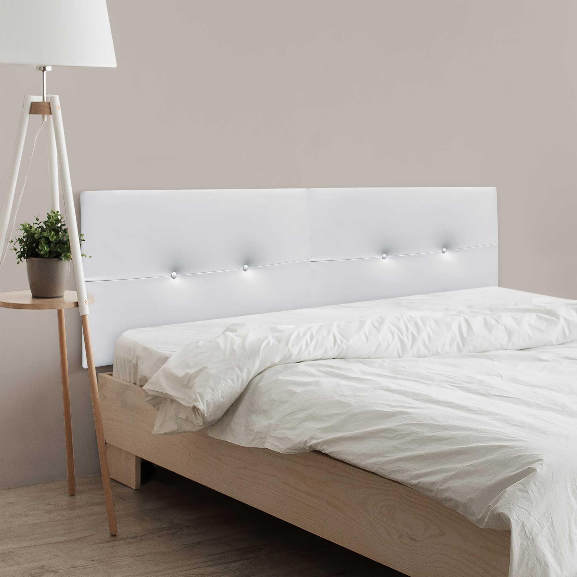 DHOME Cabecero de Polipiel o Tela Acualine Pro Dual Dividido en 2 Piezas Tapizado de Alta Gama Cabezal Tapizado (Polipiel Blanco, 180cm Dual (Camas 180/190))