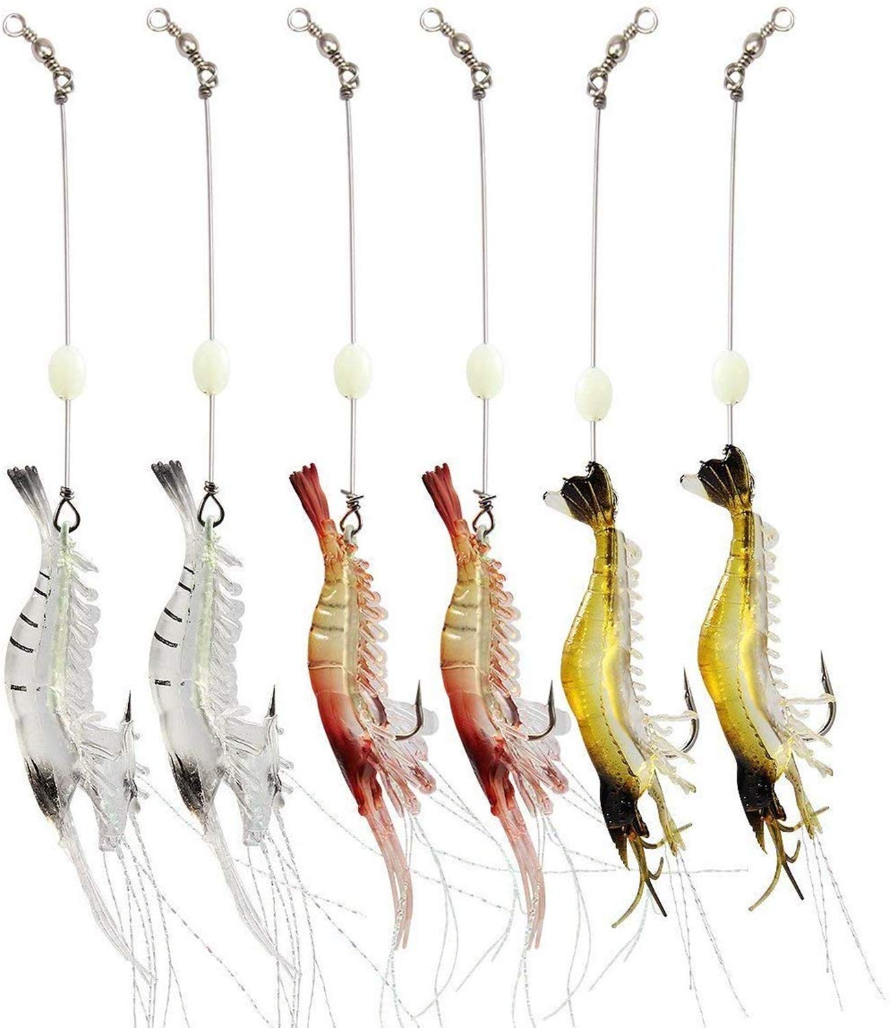 WANBYFishing Shrimp Lures Artificial Silicone Soft Lures Shrimp Bait Set Kit Luminous Swimbait Shrimp Fishing Lures with Hook Fishing Tackle for Freshwater Saltwater Trout Bass Salmon