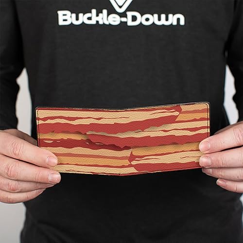 Miniatura 4 de Buckle-Down Billetera para hombre, plegable, apilada, tocino, cuero vegano, 4.0 x 3.5 pulgadas, Bacon, Buckle-down Billetera, plegable, tocino