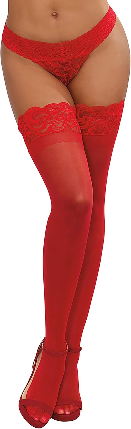 Dreamgirl Women's Silicone Lace Top Thigh-High Stockings: Thigh High Stockings: Clothing