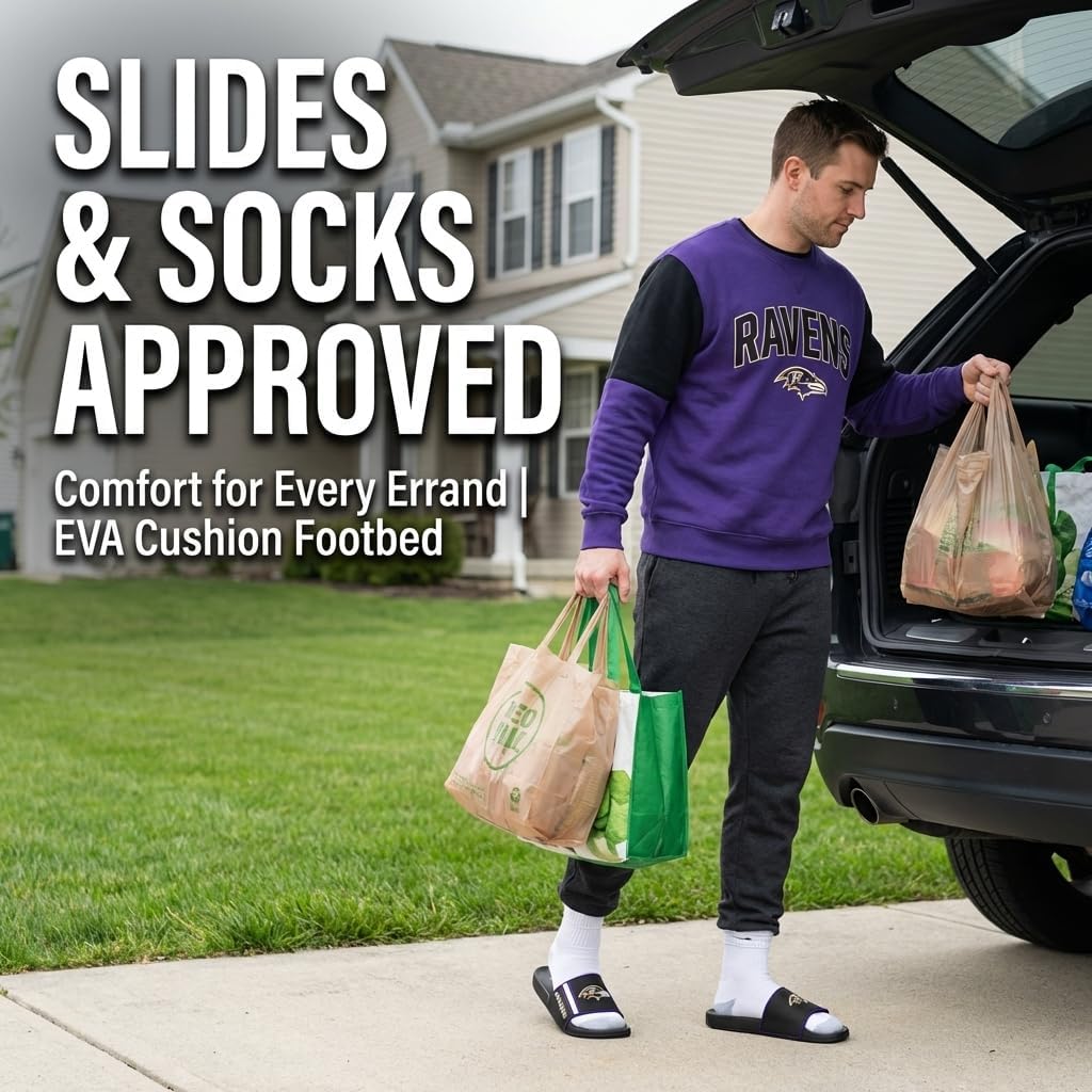 FOCO Baltimore Ravens X-Large Slides for Men NFL Molded EVA Foam Sandals | Water Resistant, Officially Licensed