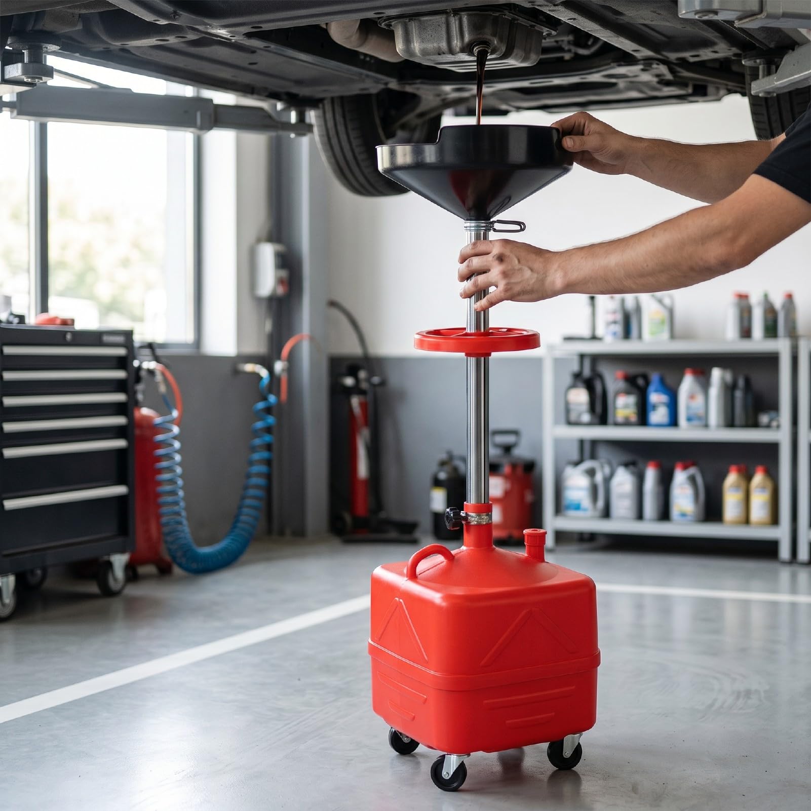Serbatoio di Scarico Dell'olio Esausto Altezza Regolabile capacità 35 Litri Scolapiatti Portatile per Officine di Riparazione Auto Metallo