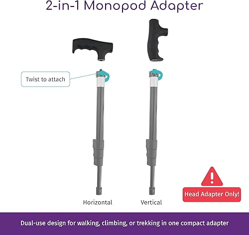 Miniatura 4 de Adaptador de mango monopod para bastón para caminar, cabezal monopié, convertidor de mango de bastón de trekking, agarre para senderismo, escalada,