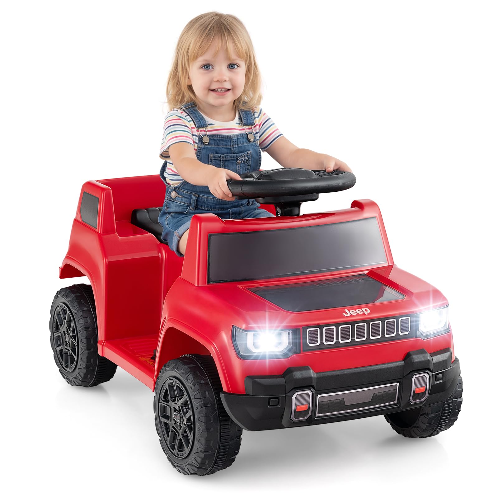 GYMAX Kids Ride on Car, 12V Battery Powered Toy Car with Lights, Music, Horn and Wireless Connection, Children Electric Vehicle for 18-96 Months Old+ (Red)