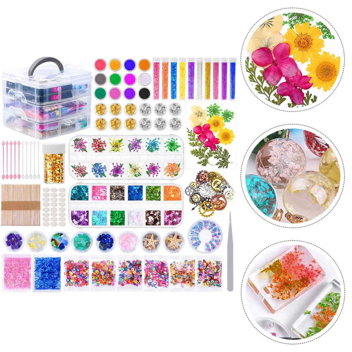 POPETPOP Kit per Resina e Fiori Secchi, Kit per Resina Cristallo Epossidica, Accessori per Fai da Te in Plastica, Legno, Acciaio Inox e Pasta Morbida, e Amanti dei Lavori Creativi