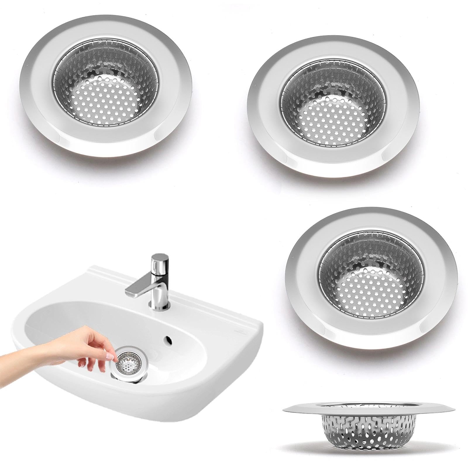 4 Pièces Filtre Evier Cuisine, Acier Inoxydable Filtres de Vidange D'évier, Argenté Filtre Lavabo Salle de Bain, 9 cm Grille Evier Cuisine, pour D'évier, Salle de Bain, Cuisines