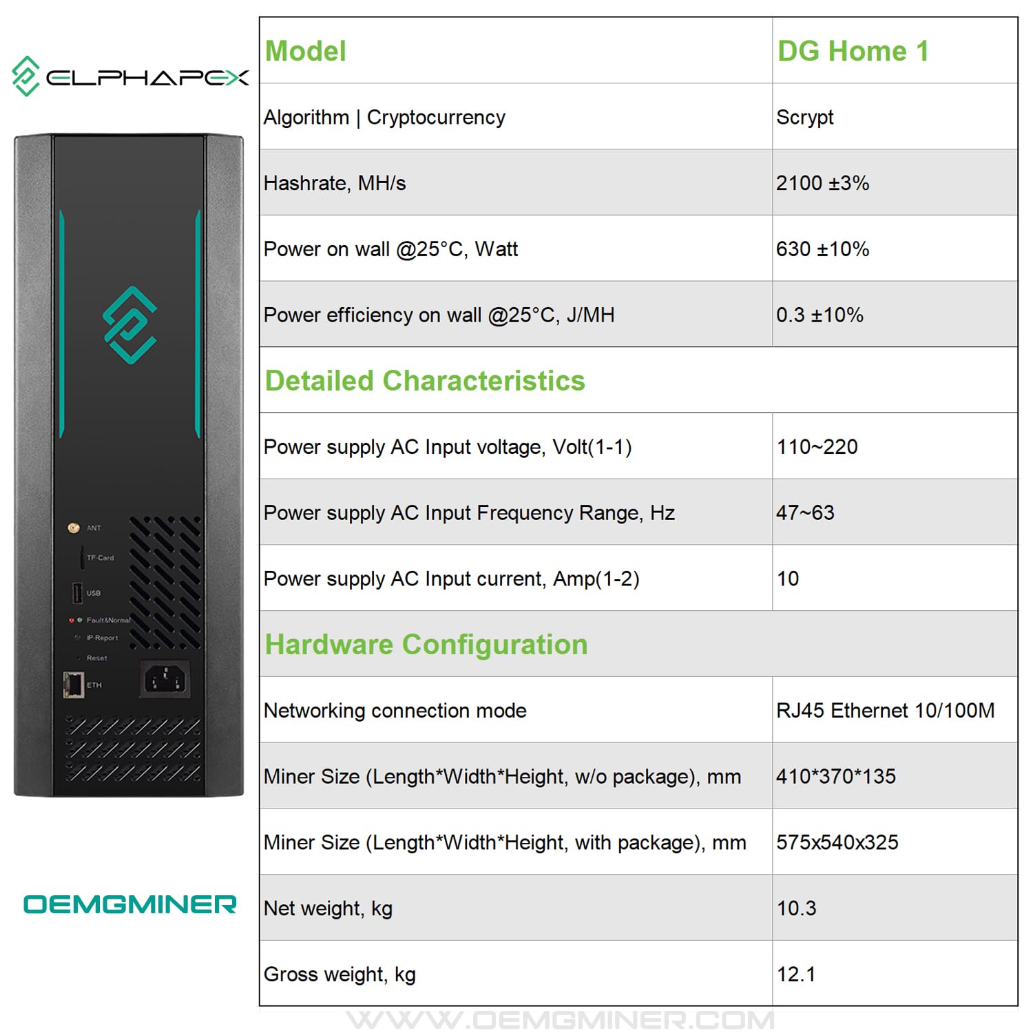 Amazon.com: OEMGMINER New Elphapex DG Home1 2100MH/s 630W for Doge