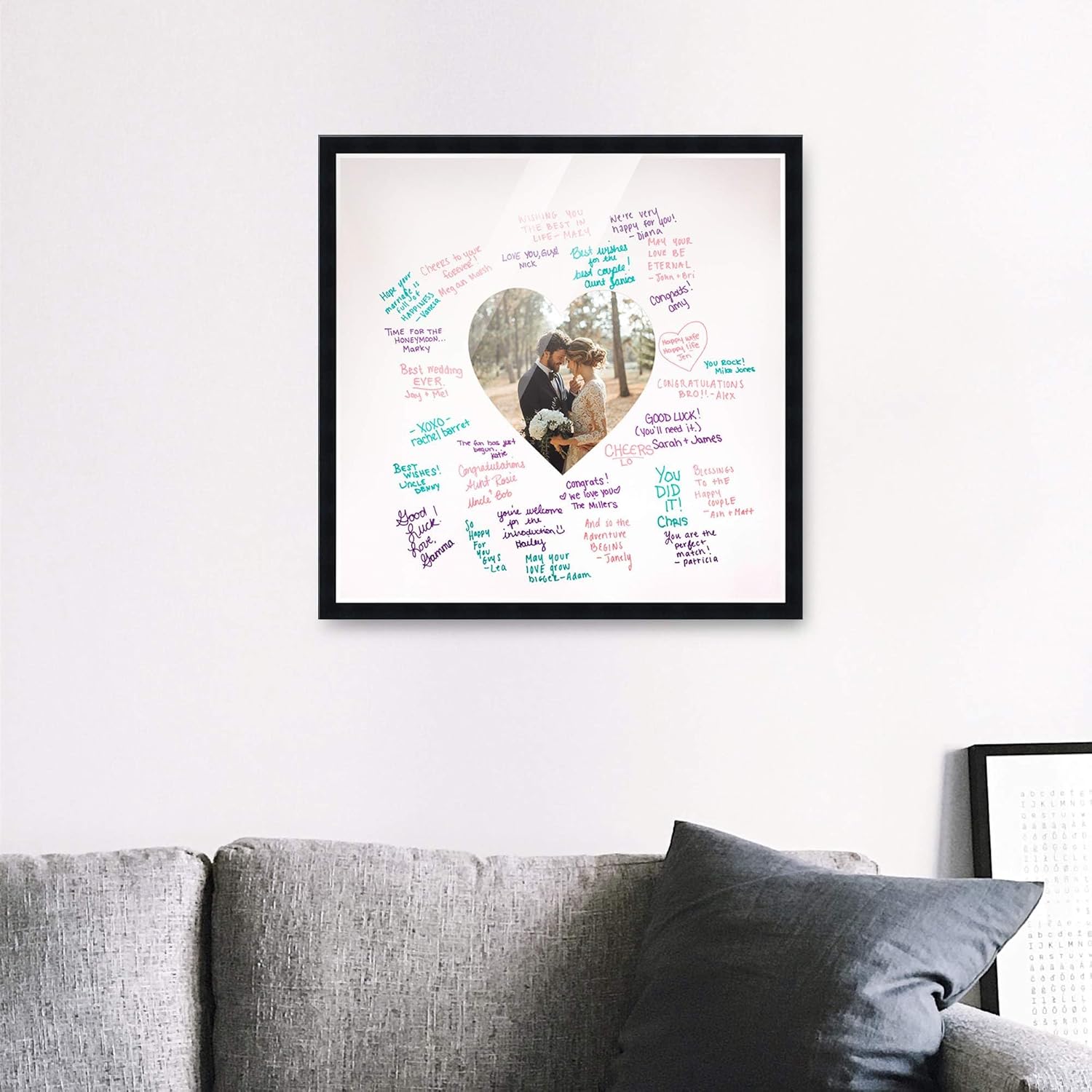 Poster Palooza 24x24 Black Autograph & Signature Picture Frame With White Heart Opening Photo Mat for 8x8 Pictures - With Pens, UV Acrylic & Foamboard Backing
