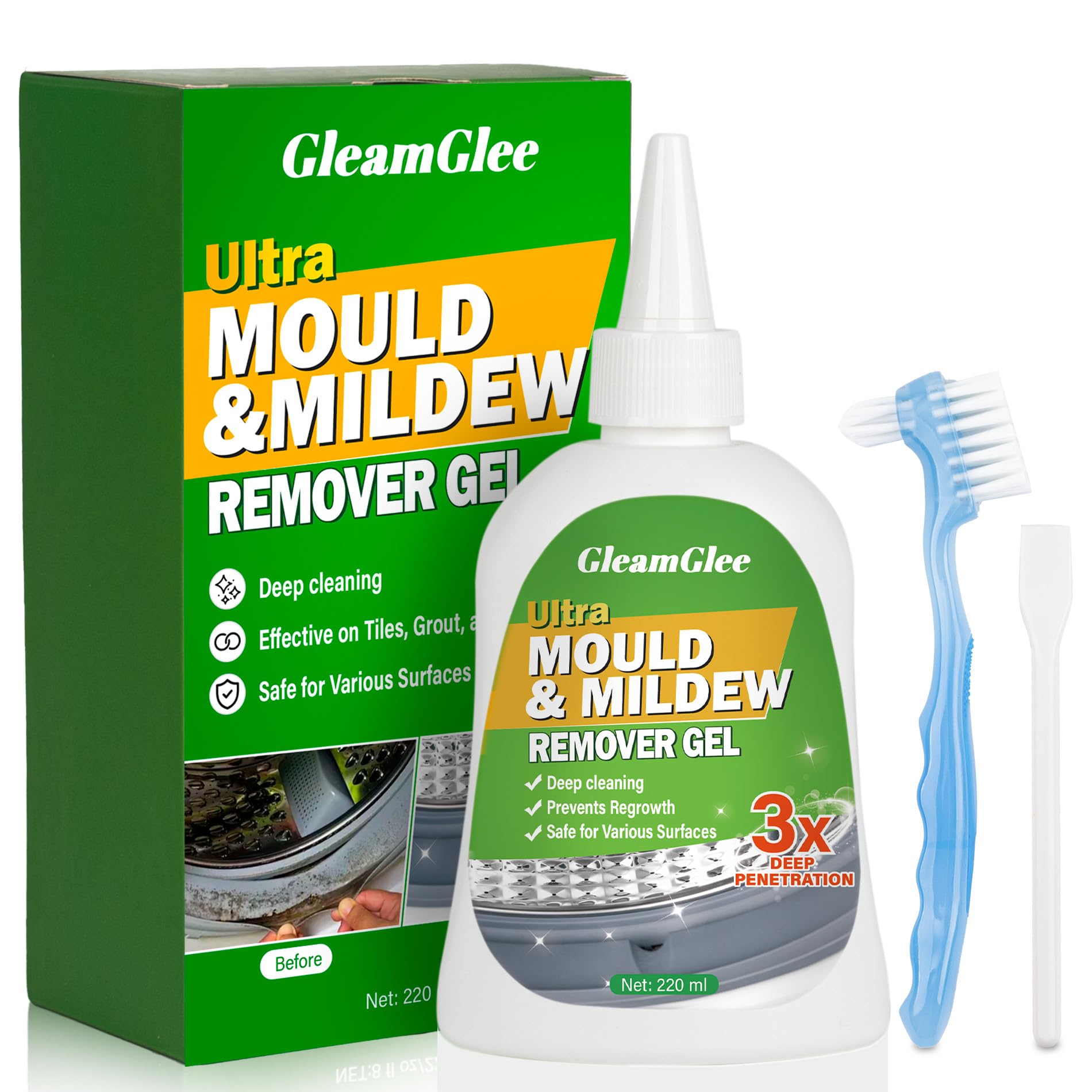 Mould Remover Gel, Powerful Mould Mildew Remover for Washing Machine, Top Load, Front Load, Tub Seal, Grout, Bathroom, Shower, Tiles, Refrigerator Strips, Kitchen Cleaner - 8 fl.oz