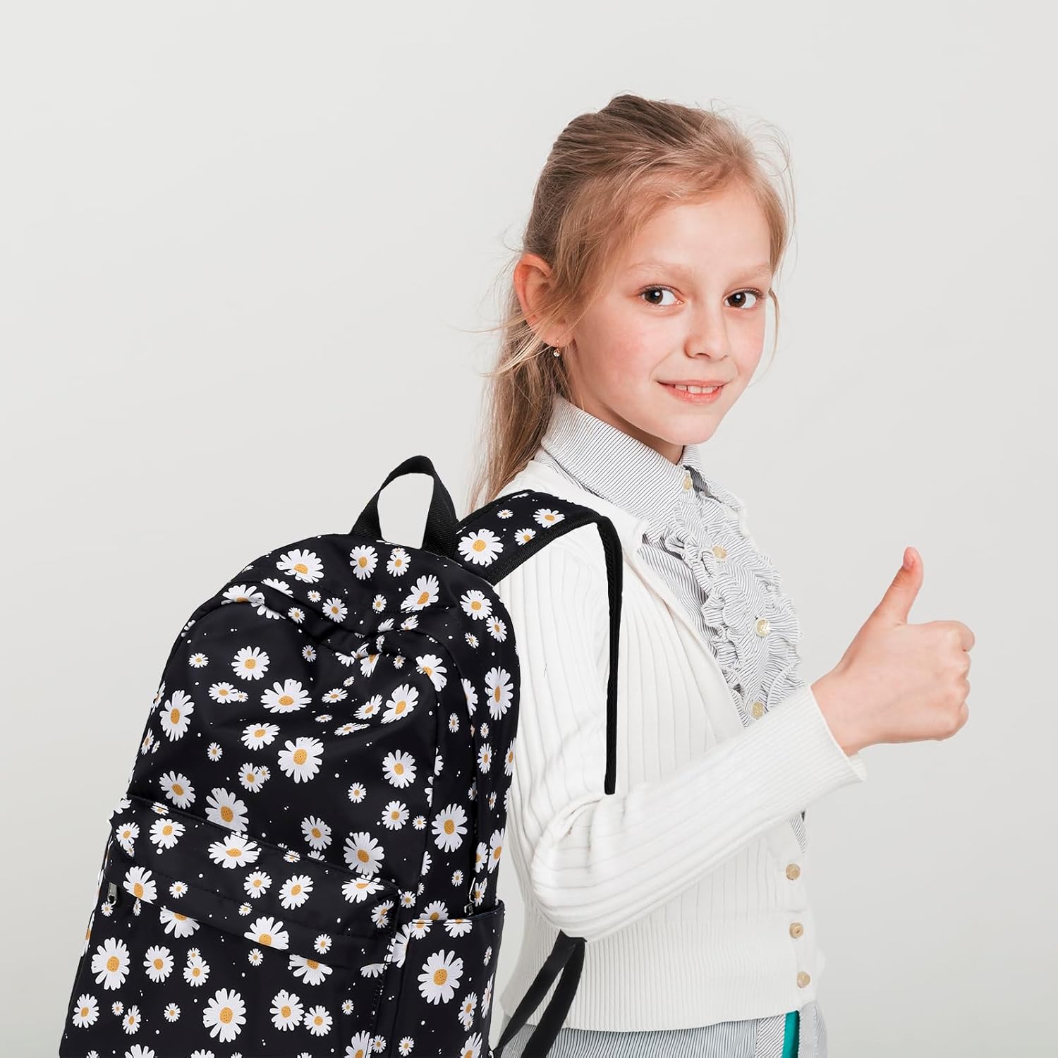 Kimwadalh Girls Bookbag for School, Black Daisy Lightweight Girls Schoolbag for Preschool Elementary High School - Image 2