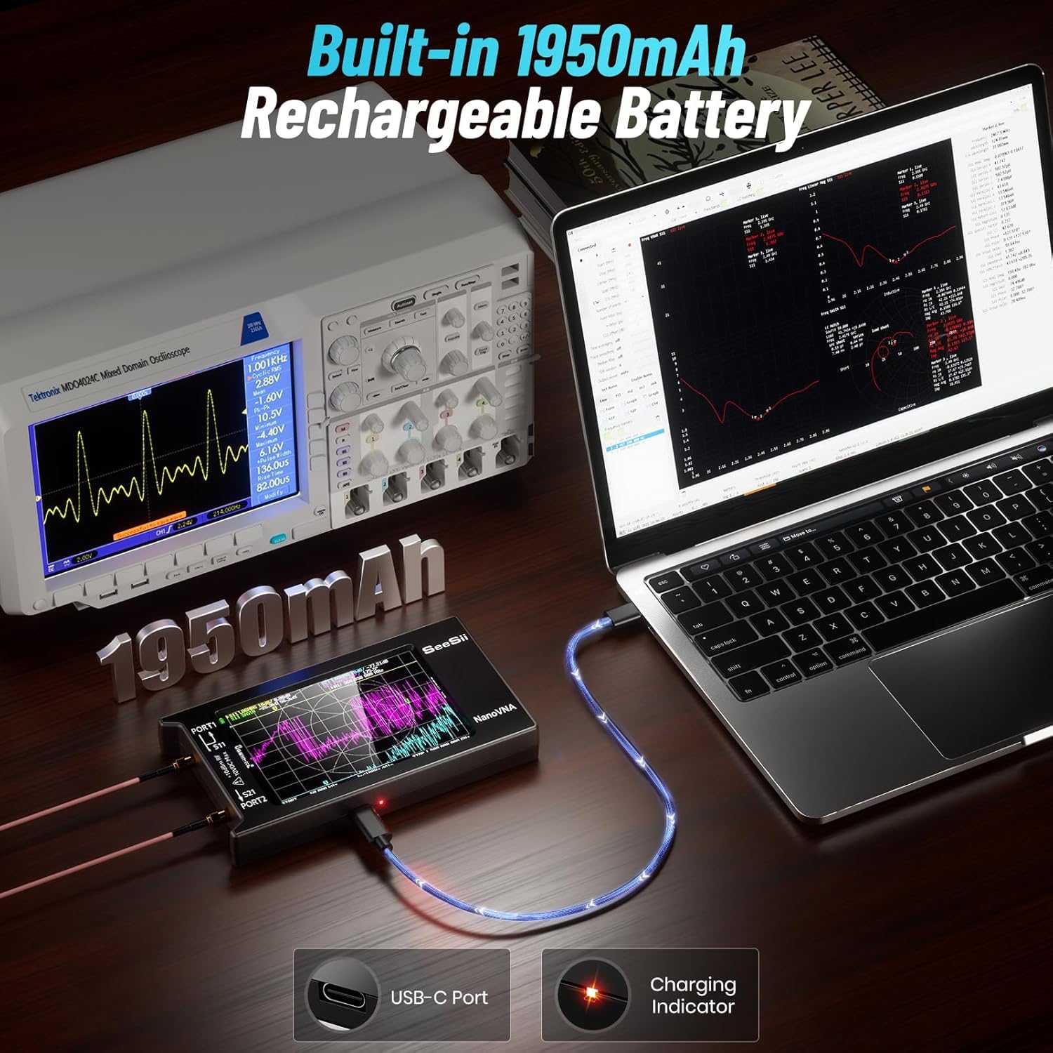 SeeSii NanoVNA-H4 Analizador Vectorial de Redes con Tarjeta 32GB, Analizador de Antenas V4,4 con 4 Pulgadas Pantalla Táctil 9KHz - 1,5GHz HF VHF UHF VNA para Parámetros S y Gráfico Smith
