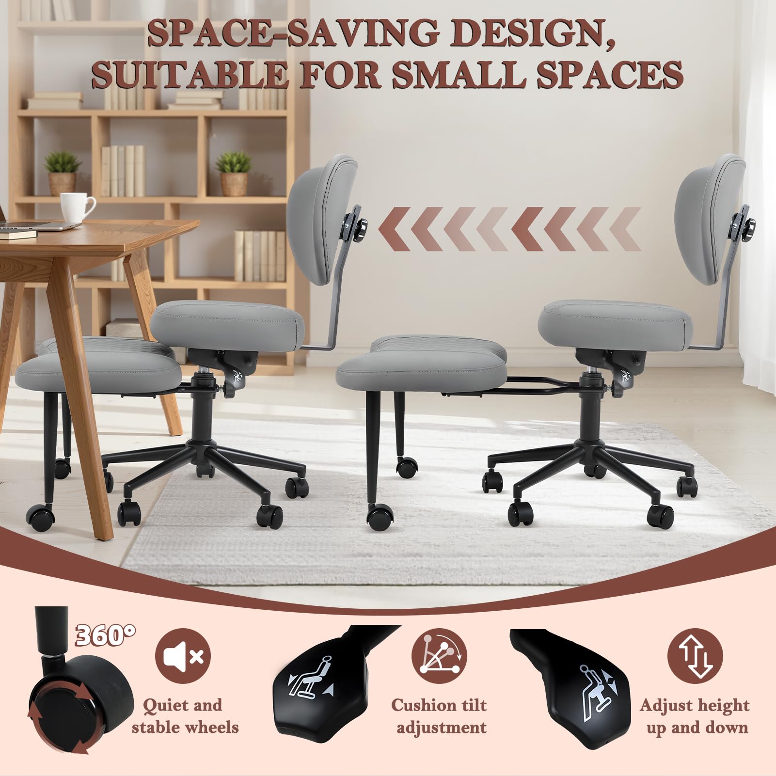 Silla de oficina ergonómica con patas cruzadas, silla de escritorio giratoria de 360° con reposapiés, silla de meditación de altura ajustable, asiento de piel sintética, silla multiposición