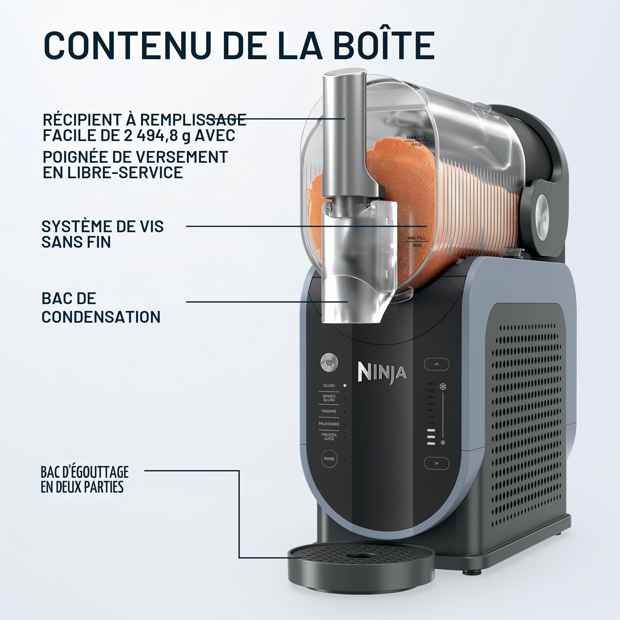 Ninja FS301 Machine professionnelle avec technologie RapidChill, machine à boissons et à slushie de 250 ml, 5 programmes prédéfinis, margaritas congelées, frappes et plus encore, accents premium, noir