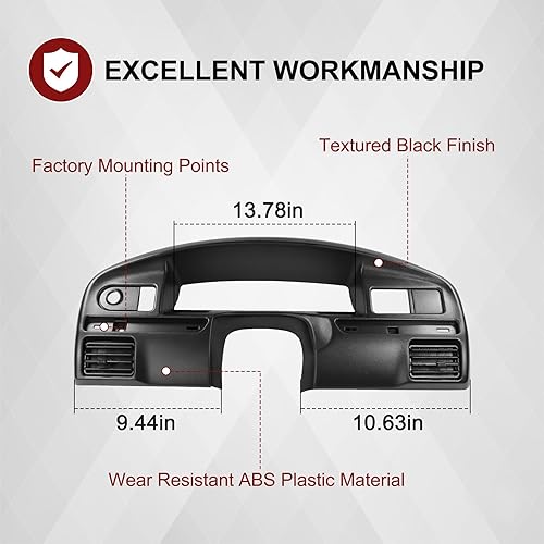 Miniatura 5 de Contorno de panel de tablero de instrumentos negro de reemplazo para Ford F250 F350 F Series Super Duty 7.3L V8 Diesel 1994-1997 F4TZ-15044D70-C