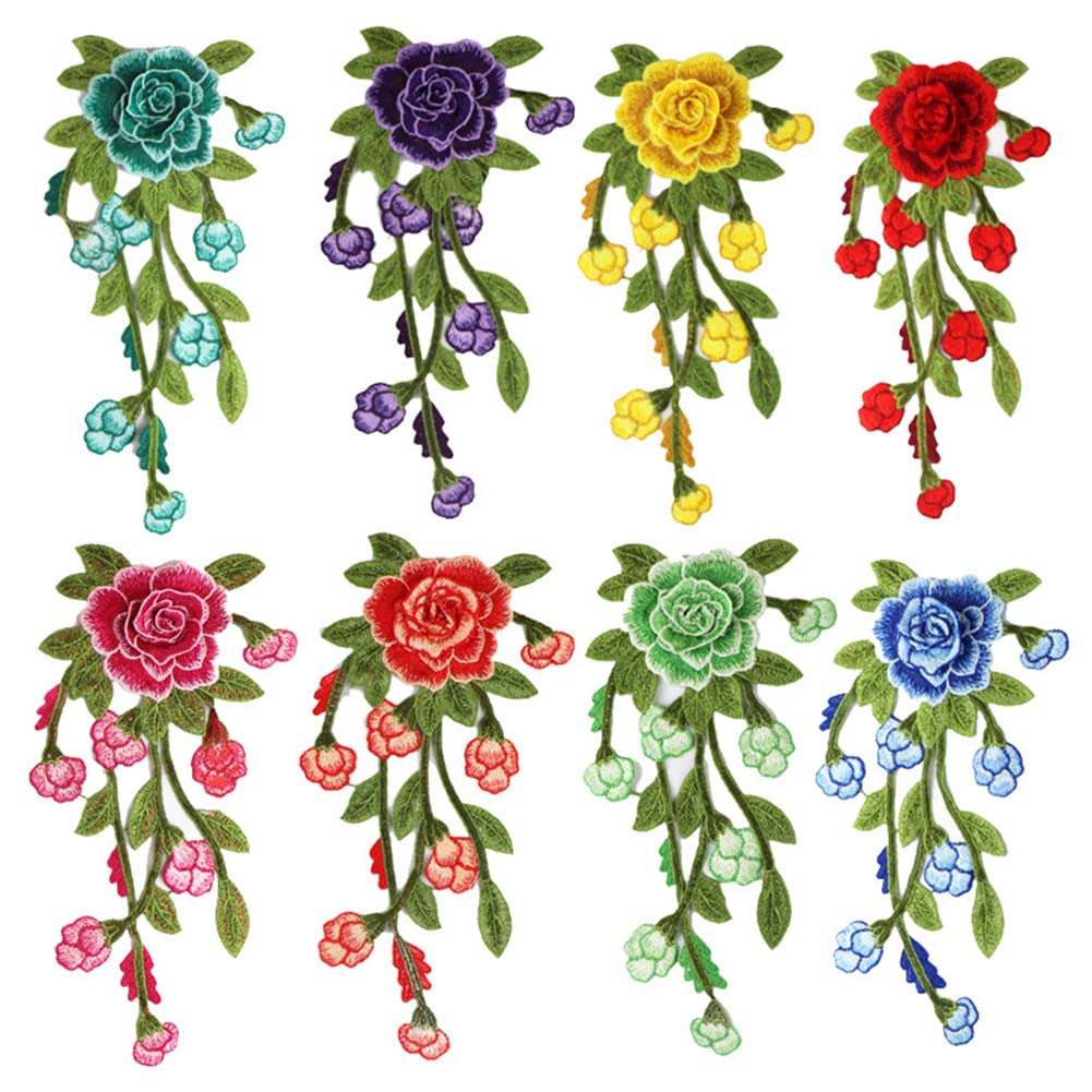 Apliques for ropa, parches de tela con flores bordadas, paquete de 5 parches bordados for coser, apliques de peonía(Red)