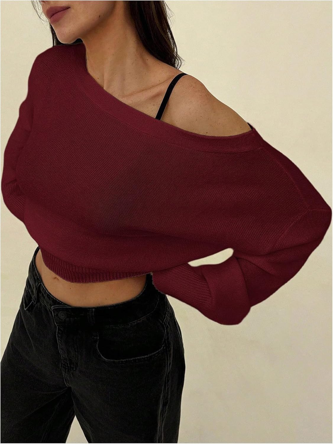 Women's Off The Shoulder Sweater Long Sleeve Knit Pullover Cinched Waist Tops Trendy Fall Outfits - Image 3
