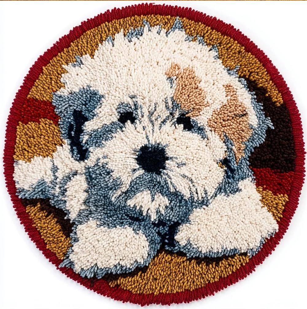 kitphoenix Latch Hook Kits for Adults, Dog 20X20Inch (50X50Cm) DIY Latch Hook Rug Kit, Home Carpet Rug Making Kit, Cross Stitch Embroidery Kits Needlework Crafts Rug for Home Decor