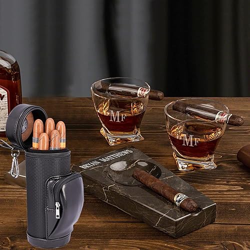 Miniatura 6 de AMANCY Funda portátil para humidor de cigarros de cuero de viaje con forro de madera de cedro mejorada con bolsillo, fácil de transportar encendedor