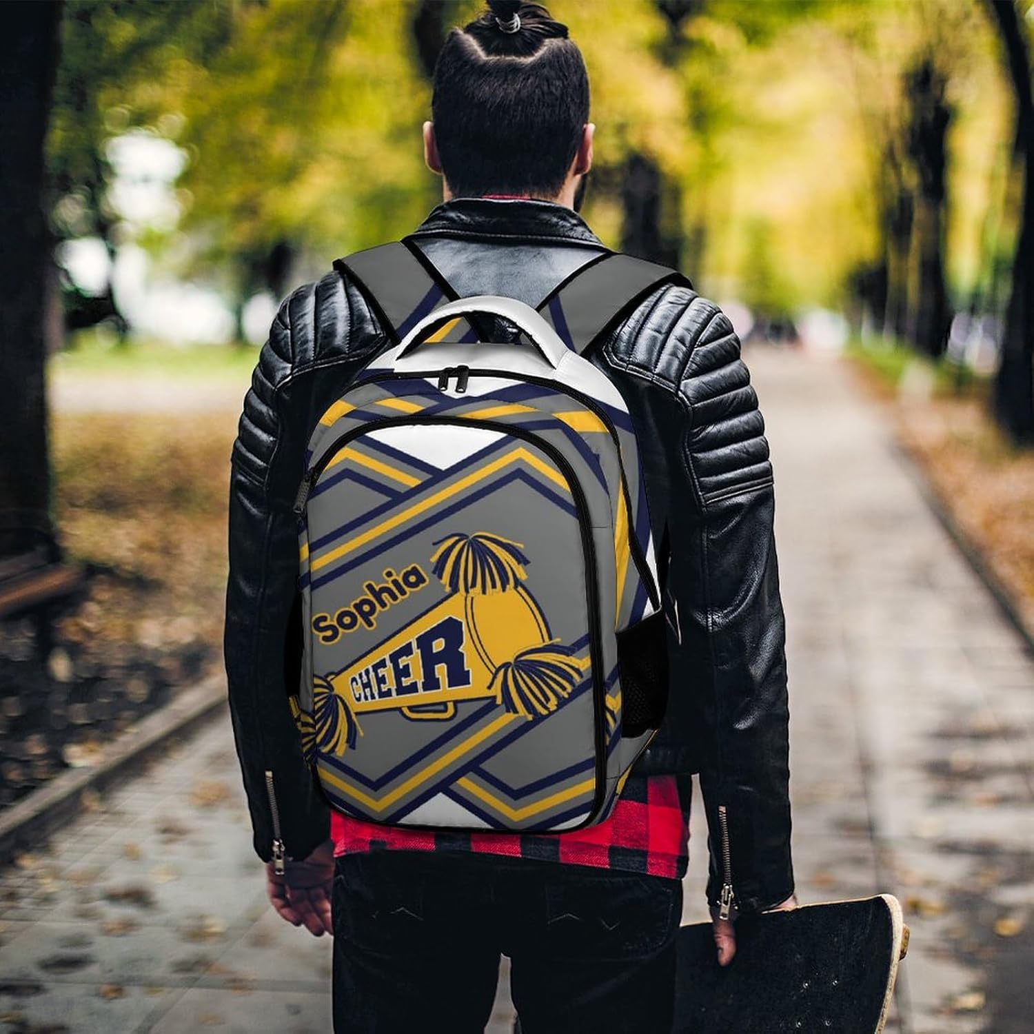 School Backpack Student Schoolbag Casual Travel Laptop Grey Yellow Cheer Stripe Bag for Boys Girls Gift - Image 2