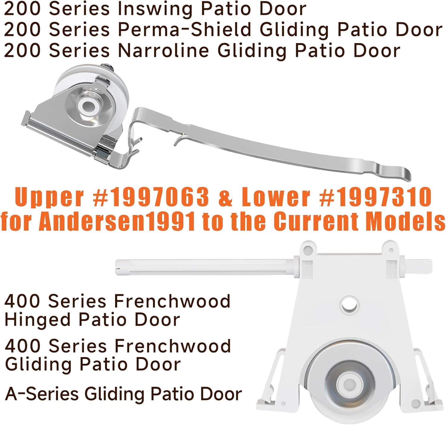 Upper Sliding Screen Door Rollers for Andersen Gliding Screens Replacement Part #1997063, 1-1/4" Nylon Concave Wheels, Fits 200 & 400 Series Patio Door Screen Wheel, 2 Pack (Upper + Lower)