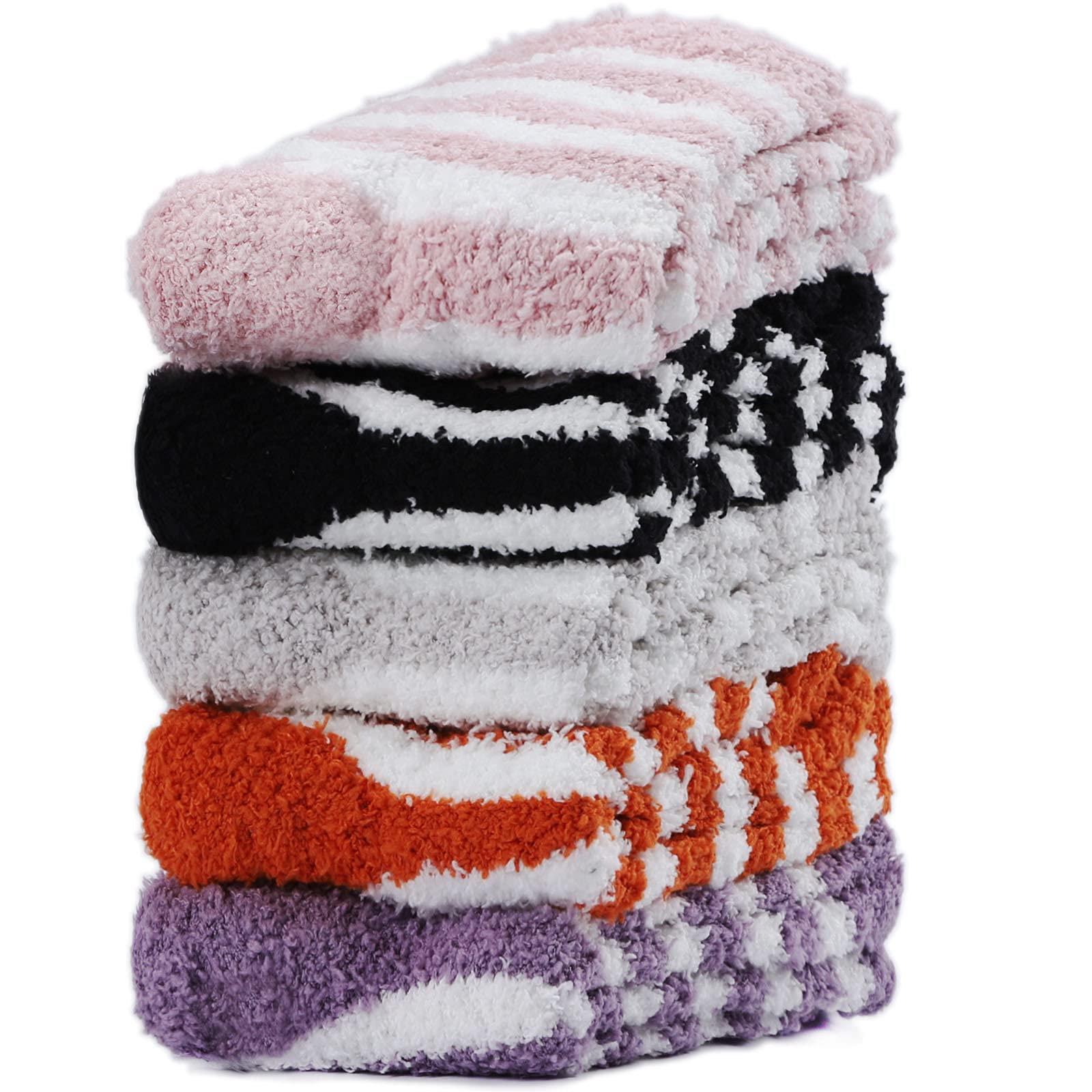 OricordisFuzzy Socks for Women, Soft Fluffy Socks Thick Cozy Plush Socks Christmas Socks for Women 5 Pairs