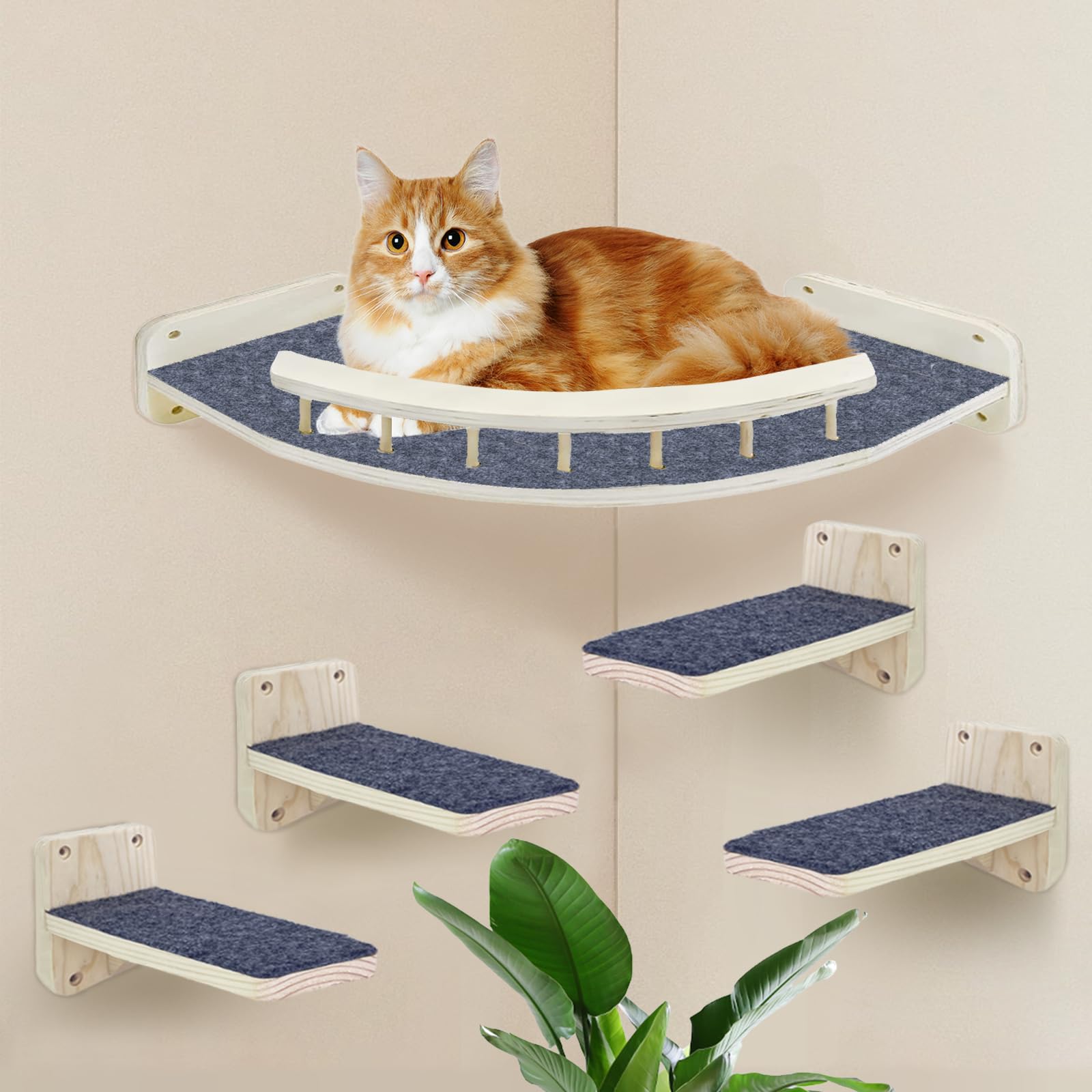 Shiawase Parete da Arrampicata per Gatti Con Tappetino Antiscivolo, Set di Mobili in Legno da 5 Pezzi, Comprese Viti di Montaggio, Fino a 15 kg